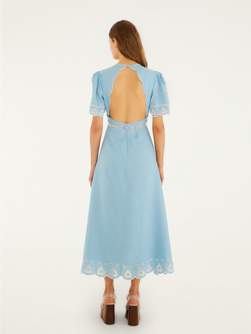 FARM RIO Light Blue Embroiderede Midi Dress - Picture 3 of 5